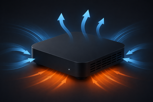 電視盒子散熱與過熱處理示意圖 (TV box cooling and overheating diagram)